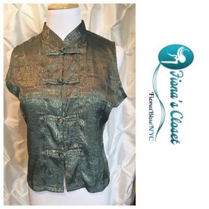 Shimmering Ice Green Silk Asian Top NWOT